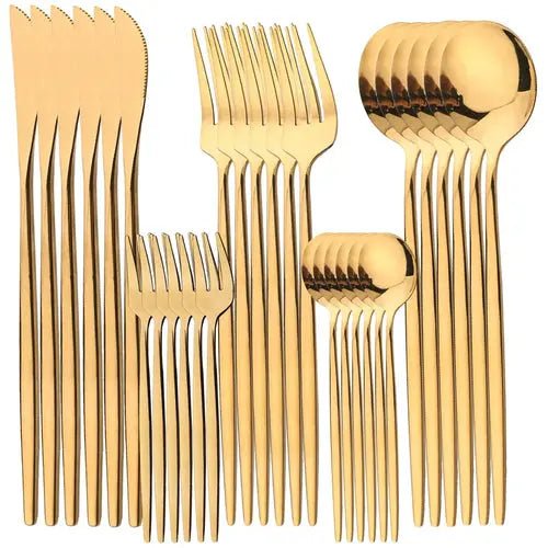 Dinnerware Set Stainless Steel Black Tableware Set Knife Fork 30pcs - Get it from Bo