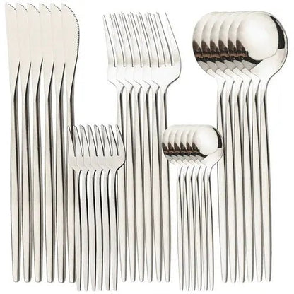 Dinnerware Set Stainless Steel Black Tableware Set Knife Fork 30pcs - Get it from Bo