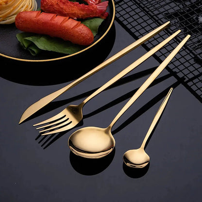 Dinnerware Set Stainless Steel Black Tableware Set Knife Fork 30pcs - Get it from Bo