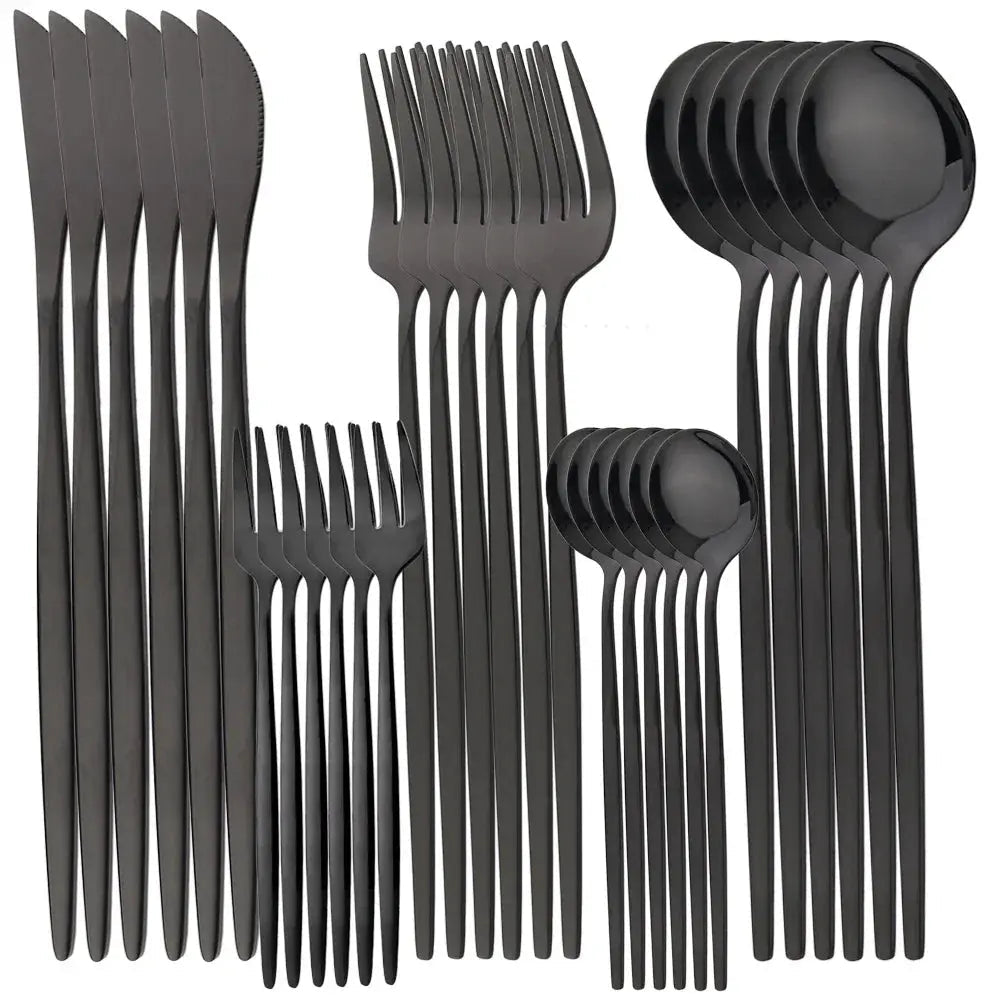 Dinnerware Set Stainless Steel Black Tableware Set Knife Fork 30pcs - Get it from Bo