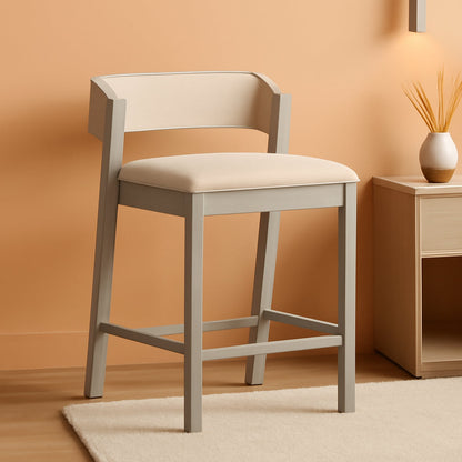 Counter Height Wood Stool Distressed Gray Upholstered Seat ShipItFurniture