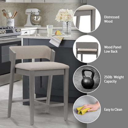 Counter Height Wood Stool Distressed Gray Upholstered Seat ShipItFurniture