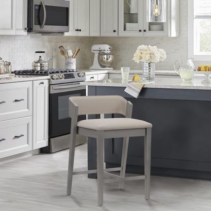 Counter Height Wood Stool Distressed Gray Upholstered Seat ShipItFurniture