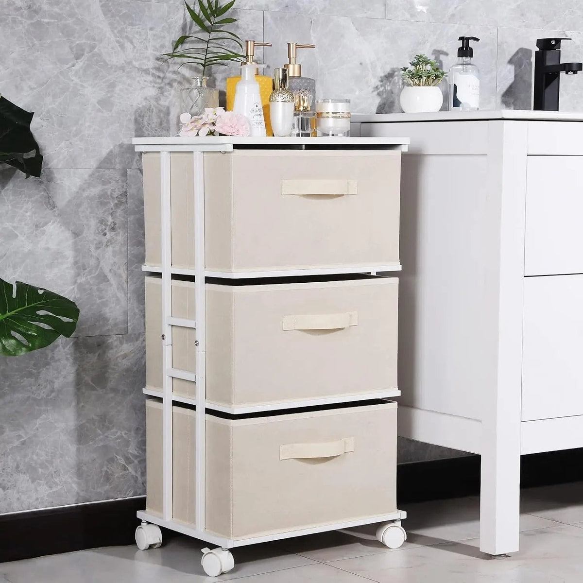Dresser Tower with 3 Drawers,Fabric Dresser Drawer Organizer Unit,Dresser Chest with Wood Top,Vertical Storage Dresser,Small Dresser for Bedroom,Office-Beige - Get it from Bo