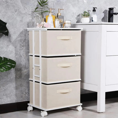 Dresser Tower with 3 Drawers,Fabric Dresser Drawer Organizer Unit,Dresser Chest with Wood Top,Vertical Storage Dresser,Small Dresser for Bedroom,Office-Beige - Get it from Bo