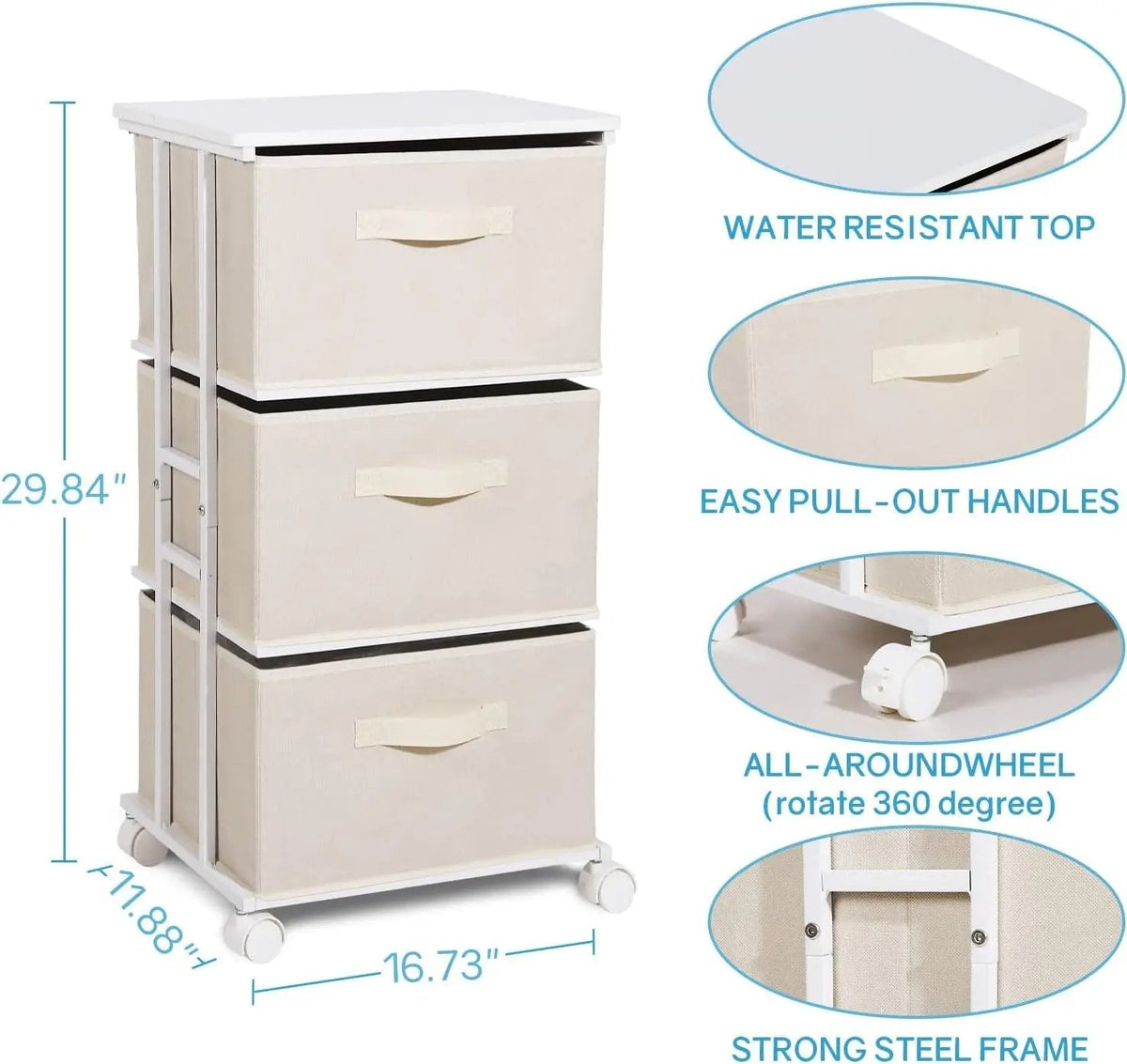 Dresser Tower with 3 Drawers,Fabric Dresser Drawer Organizer Unit,Dresser Chest with Wood Top,Vertical Storage Dresser,Small Dresser for Bedroom,Office-Beige - Get it from Bo