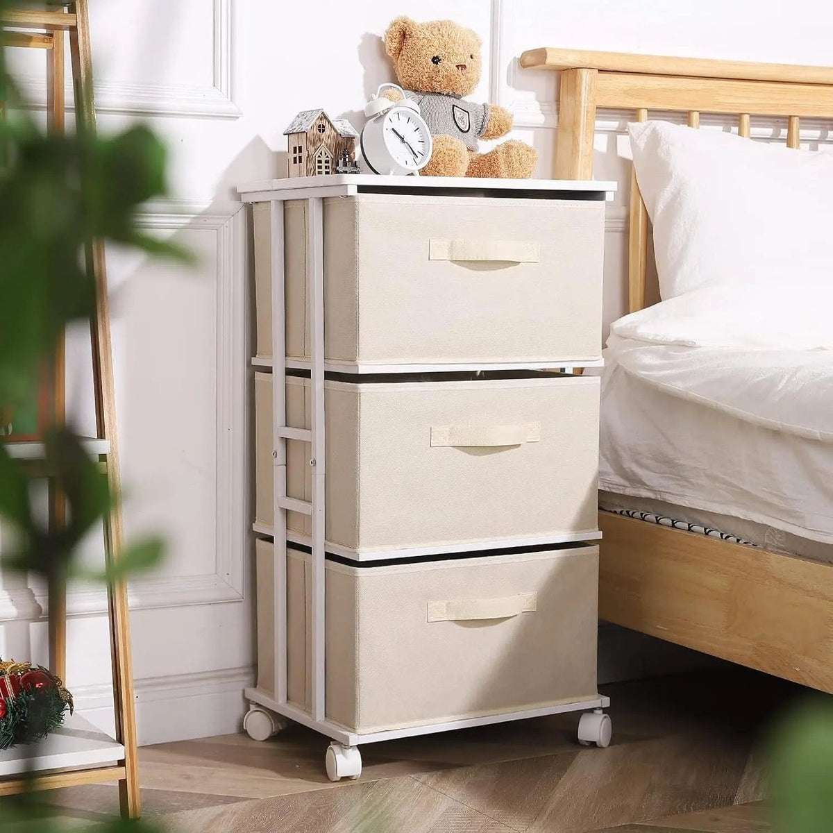 Dresser Tower with 3 Drawers,Fabric Dresser Drawer Organizer Unit,Dresser Chest with Wood Top,Vertical Storage Dresser,Small Dresser for Bedroom,Office-Beige - Get it from Bo