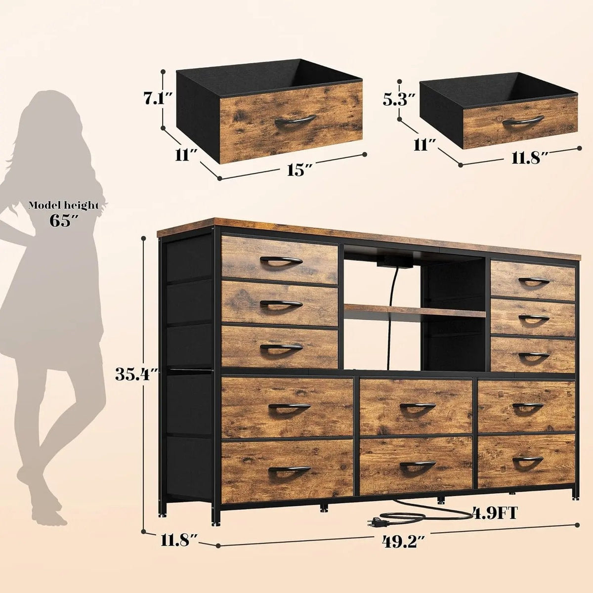 Dresser with LED Lights & Power Outlets, 12 Drawers Dresser TV Stand for 60''TV for Bedroom Dresser Fabric Dressers & Chest of Drawers, Sturdy Long Dresser for Closet Living Room,Hallway - Get it from Bo