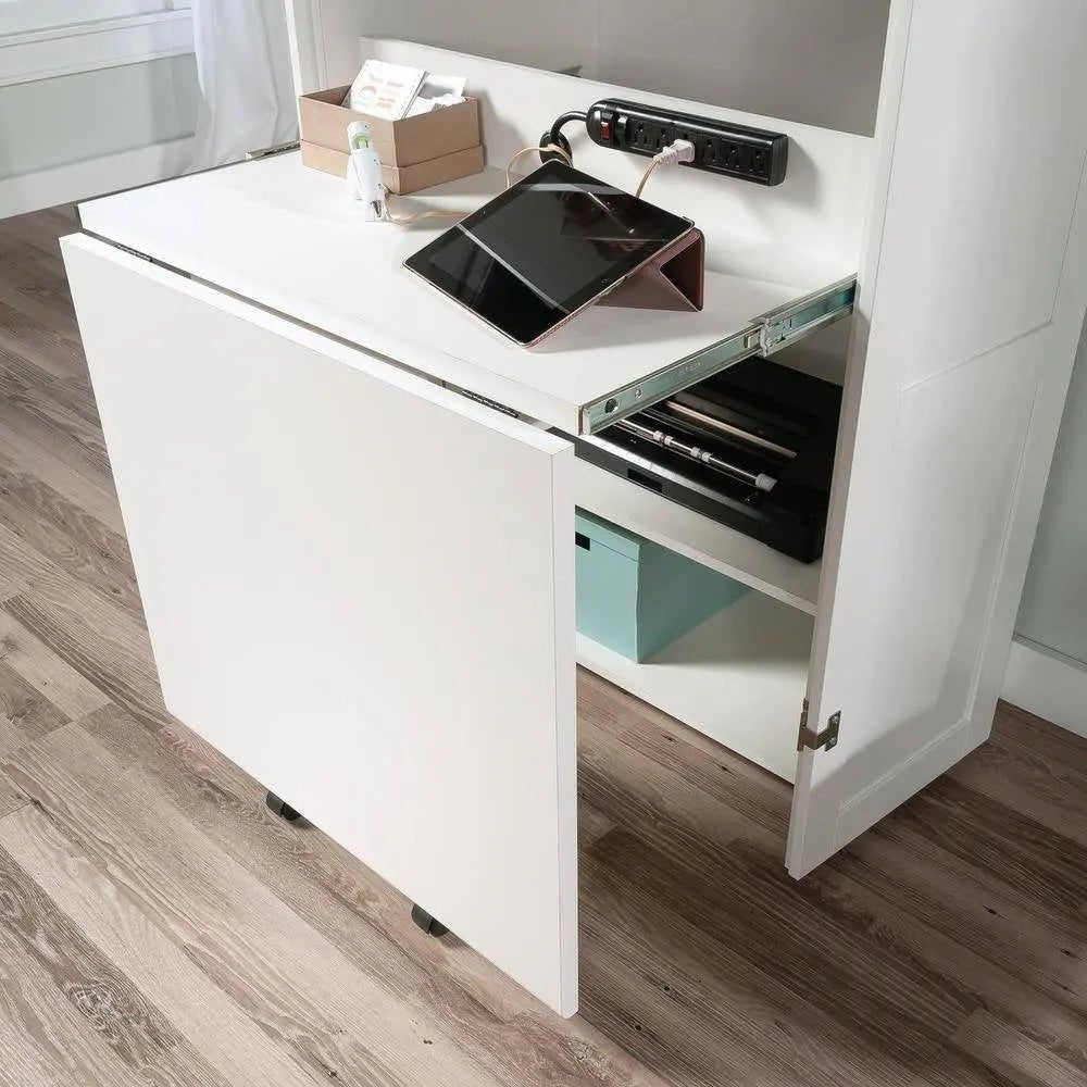 Drop Leaf Computer Desk Craft Table Armoire in White Wood Finish - Made in USA - Get it from Bo