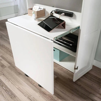 Drop Leaf Computer Desk Craft Table Armoire in White Wood Finish - Made in USA - Get it from Bo