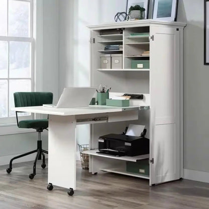 Drop Leaf Computer Desk Craft Table Armoire in White Wood Finish - Made in USA - Get it from Bo
