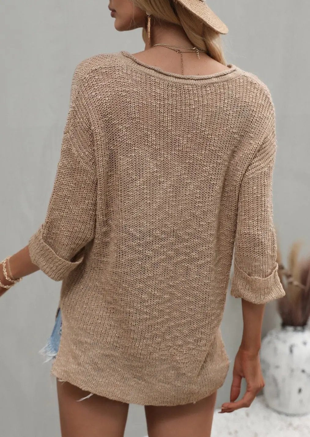 Drop Shoulder 3/4 Length Sweater - Get it from Bo