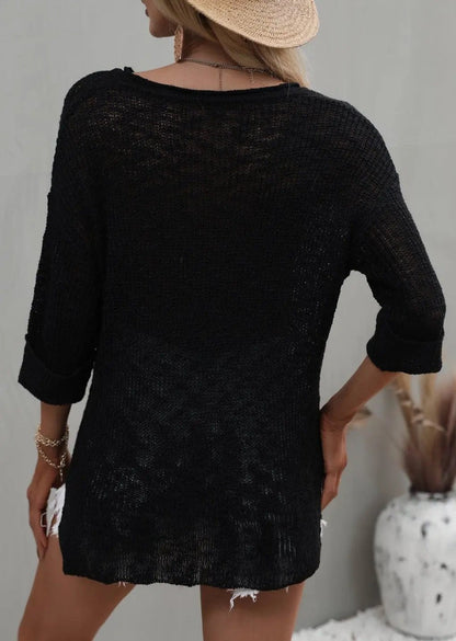 Drop Shoulder 3/4 Length Sweater - Get it from Bo