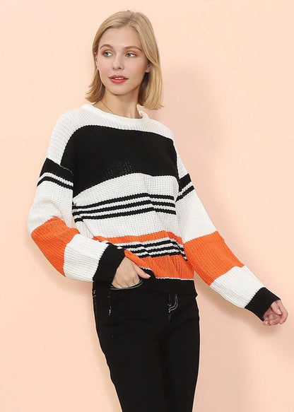 Drop Shoulder Striped Knit Sweater - Get it from Bo