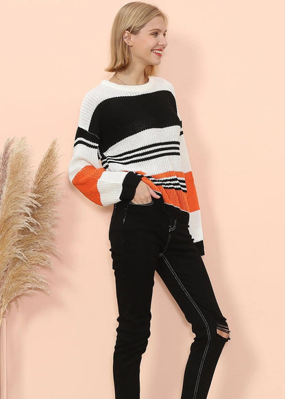 Drop Shoulder Striped Knit Sweater - Get it from Bo