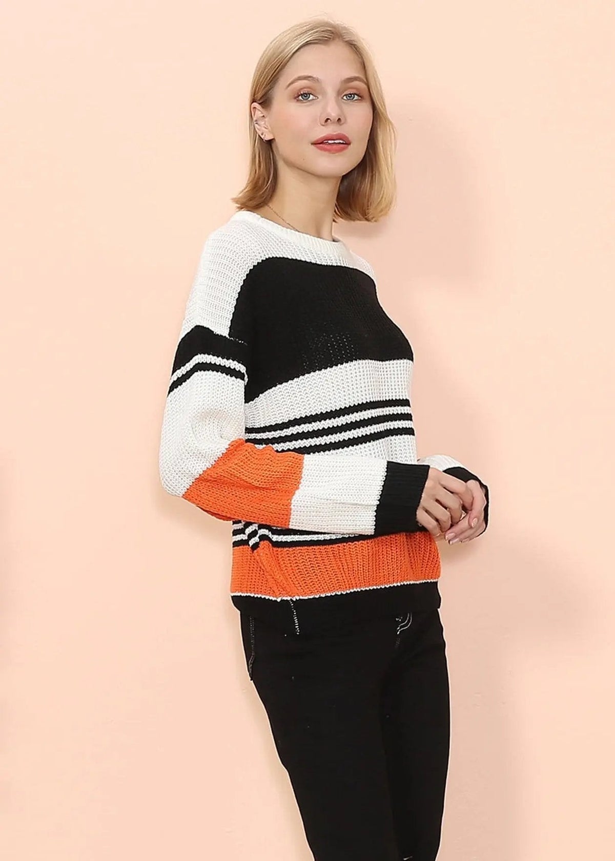 Drop Shoulder Striped Knit Sweater - Get it from Bo