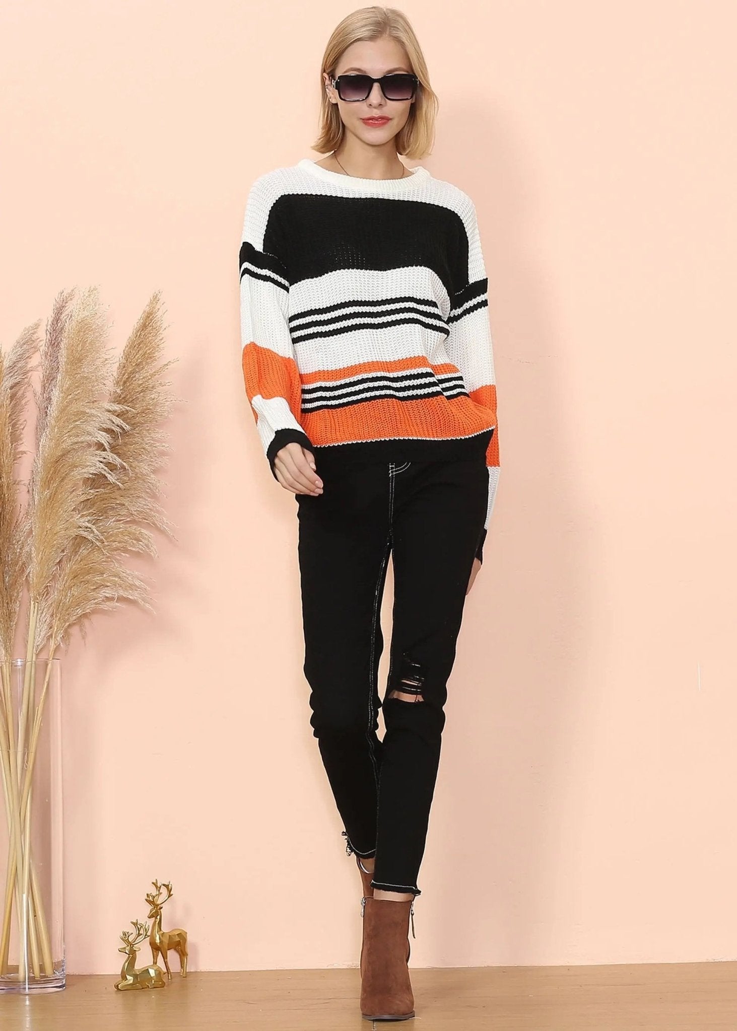 Drop Shoulder Striped Knit Sweater - Get it from Bo