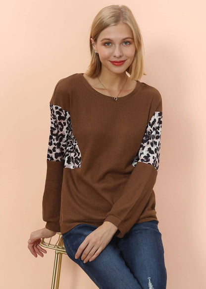 Drop Shoulder Two Tone Leopard Sweater - Get it from Bo