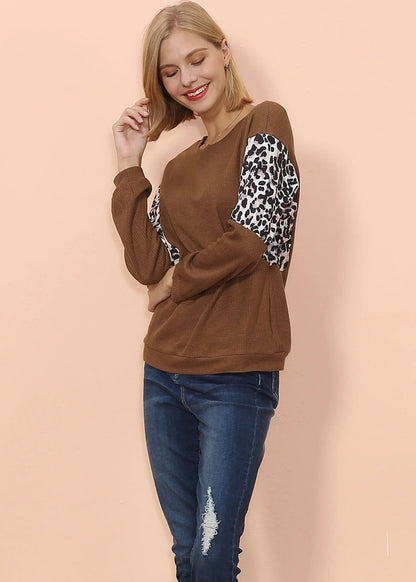 Drop Shoulder Two Tone Leopard Sweater - Get it from Bo