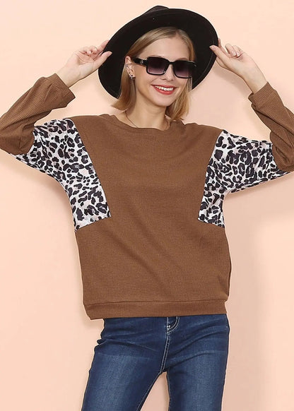 Drop Shoulder Two Tone Leopard Sweater - Get it from Bo