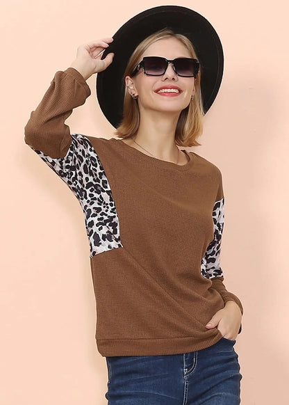 Drop Shoulder Two Tone Leopard Sweater - Get it from Bo