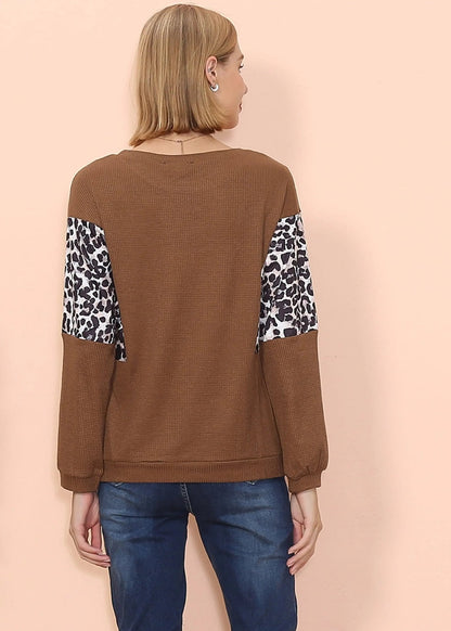 Drop Shoulder Two Tone Leopard Sweater - Get it from Bo
