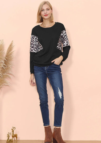 Drop Shoulder Two Tone Leopard Sweater - Get it from Bo