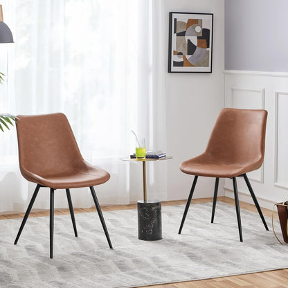 Dining Chairs Set of 2 Upholstered Modern Dining Room Chairs Mid Century Faux Leather Kitchen Chairs with Metal Legs for Dining Room Kitchen, Brown ShipItFurniture