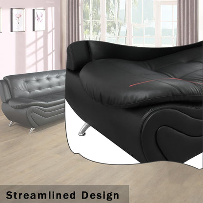Contemporary Living Room Furniture Set, Faux Leather Sofa Set for Living Room/House/Bedroom/Office/Apartment (Black-A, Loveseat), F45&F46 ShipItFurniture