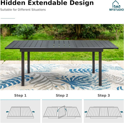 9-Piece Metal Outdoor Patio Dining Furniture Set 8 Sling Dining Swivel Chairs and 1 Expandable Outdoor Dining Rectangle Table, Blue ShipItFurniture
