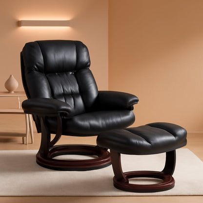 Leathersoft Upholstered Recliner With Ottoman Black ShipItFurniture