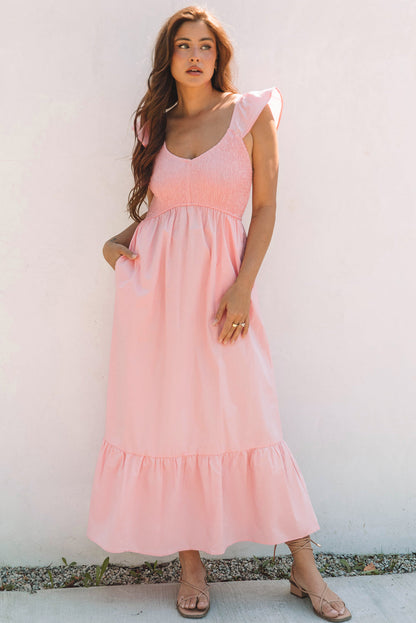 Ashlyn Flutter Sleeve Smocked Bodice Maxi Dress