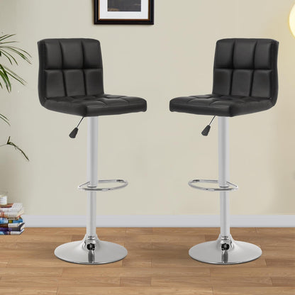 Bar Stools Set of 2, Adjustable Swivel Bar Stools, Counter Height Bar Stools with Back PU Leather Armless Hydraulic Kitchen Counter Bar Stool (Black) ShipItFurniture