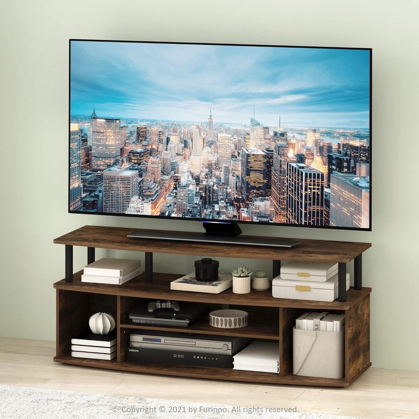 Jaya Amber Pine TV Stand for 55 Inch TV with Storage