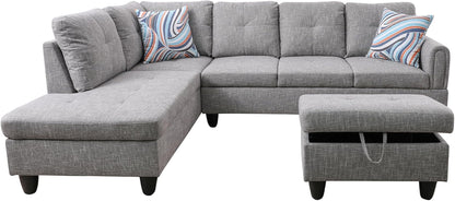 3 Piece Sectional Sofa Set Left Facing Chaise Grey ShipItFurniture