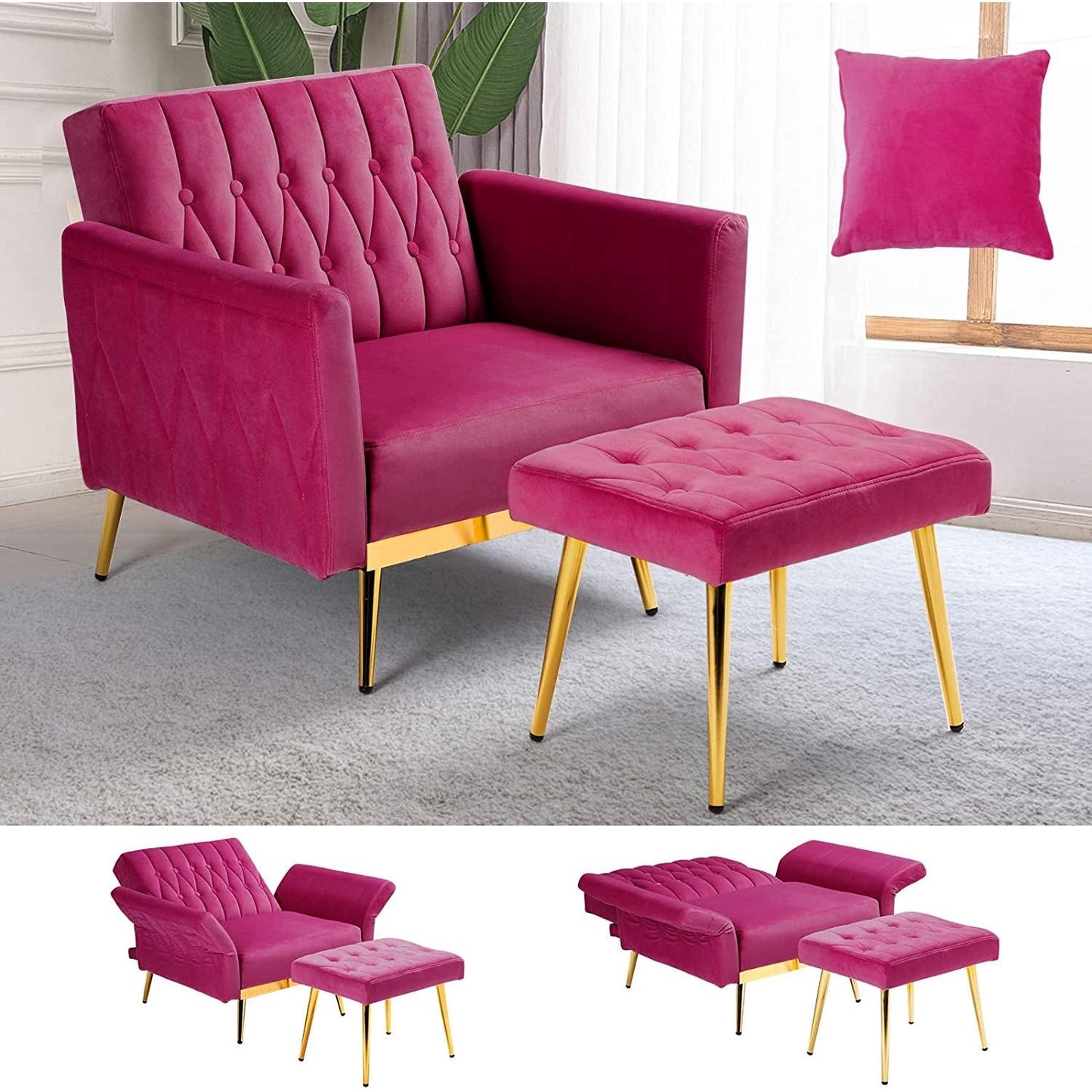 Accent Chair Recliner With Adjustable Armrests Fuchsia ShipItFurniture