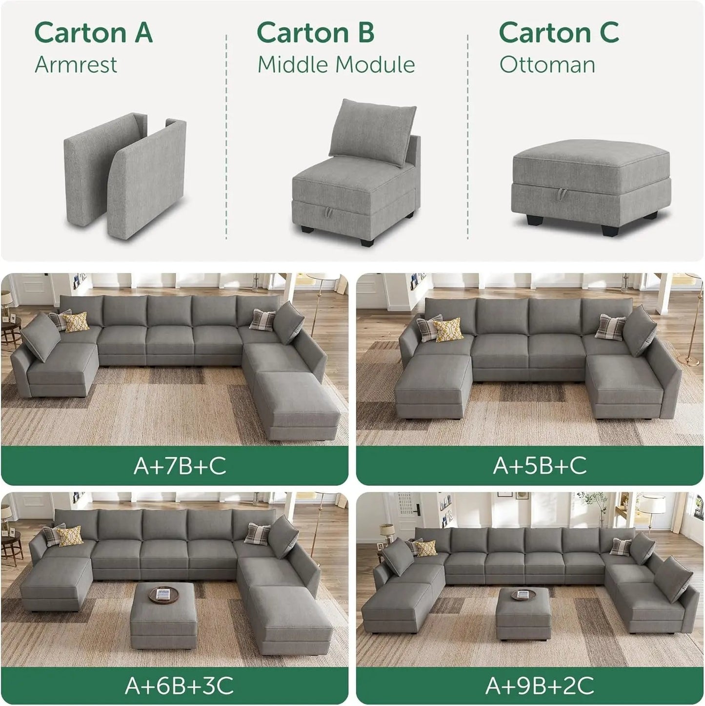 Modular Sectional Sofa with Storage, Sleeper Sectional Sofa Modular Sectional Couch for Living Room, Grey-4