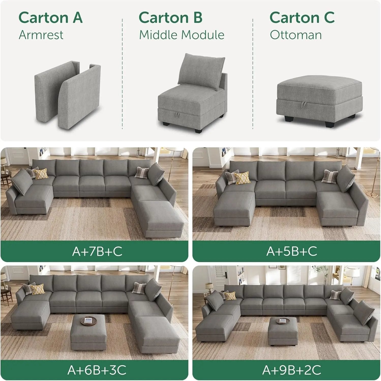 Modular Sectional Sofa with Storage, Sleeper Sectional Sofa Modular Sectional Couch for Living Room, Grey-4
