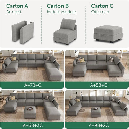 Modular Sectional Sofa with Storage, Sleeper Sectional Sofa Modular Sectional Couch for Living Room, Grey-4