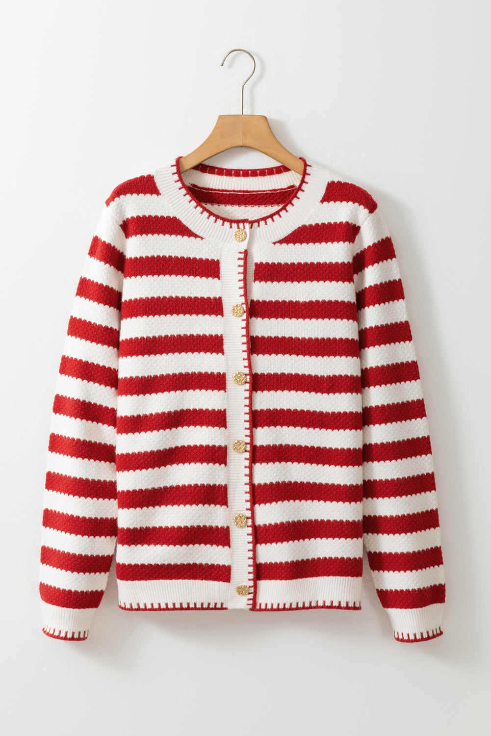 Rylee Stripe Button Cardigan Sweater Threaded Pear