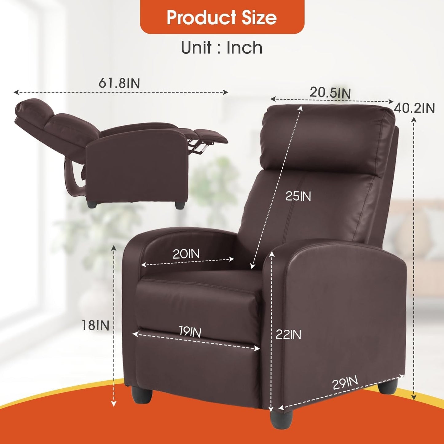 Recliner Chair Brown Adjustable Living Room Armchair ShipItFurniture