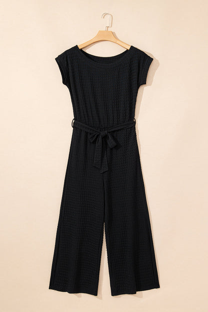 Georgina Checkered Mesh One Shoulder Short Sleeve Jumpsuit