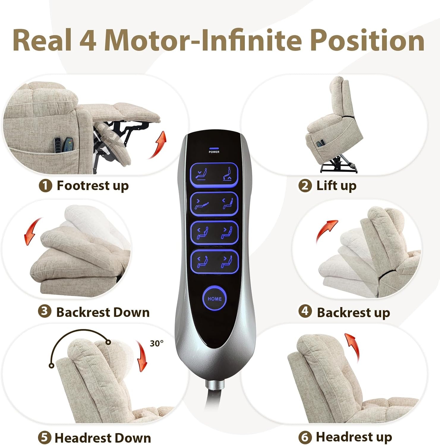 Power Lift Recliner Chair With Massage And Heat Cream White ShipItFurniture