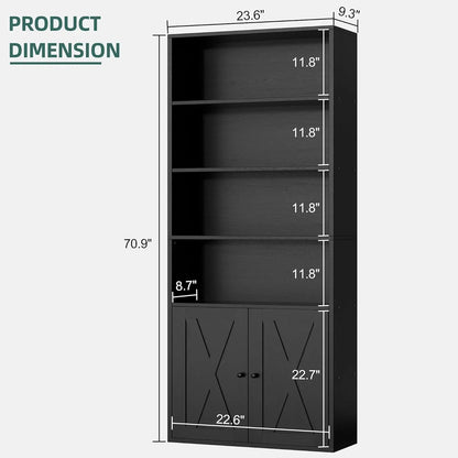 Industrial Black Floor Standing Bookcase With Doors ShipItFurniture