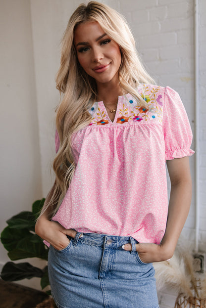Hadlee Floral Embroidered V Neck Blouse