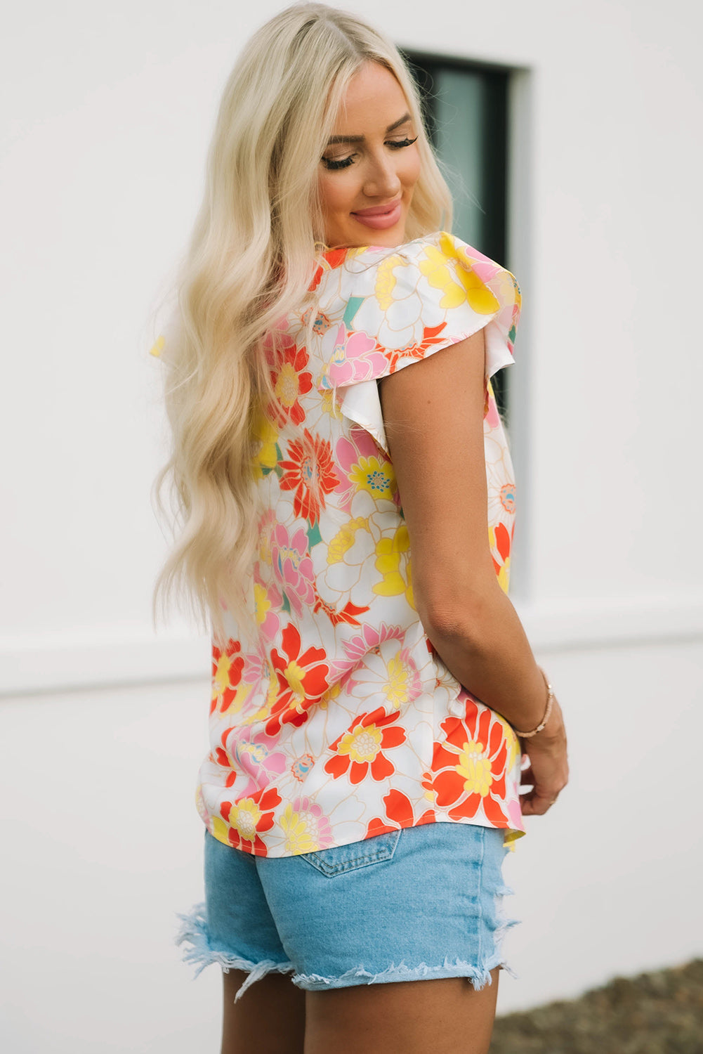 Judith Multicolor Flutter Sleeves Floral Blouse