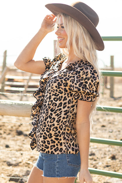 Martha Leopard Puff Short Sleeve Top