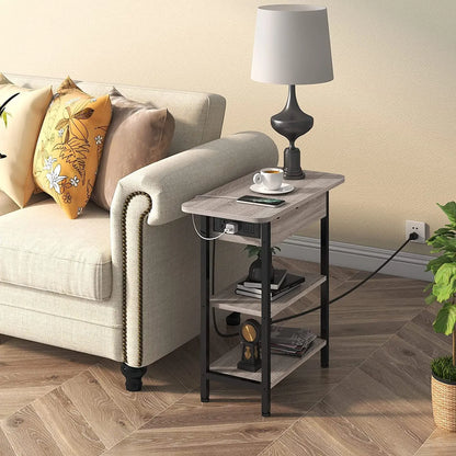End Table With Vertical Charging Station And USB Outlets Greige-1