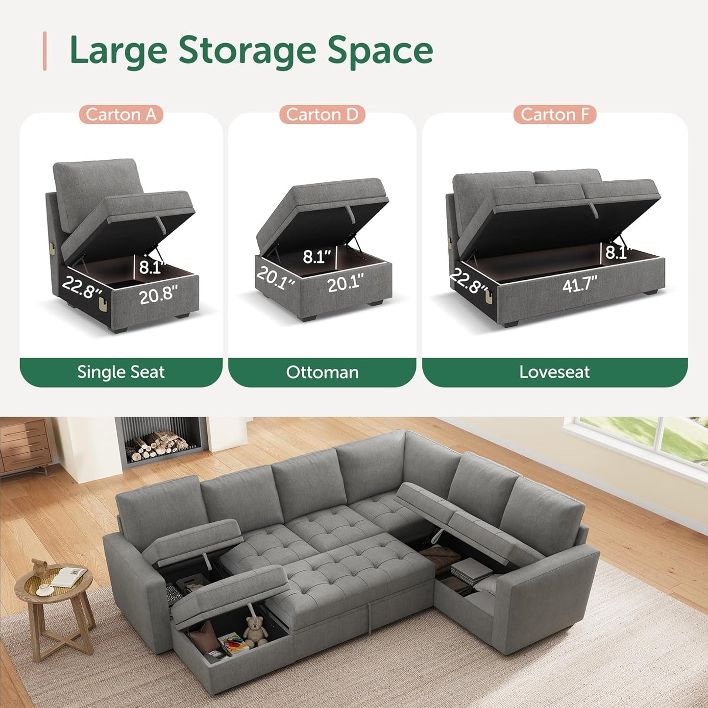 Modular Sectional Sofa Bed With Generous Understorage ShipItFurniture