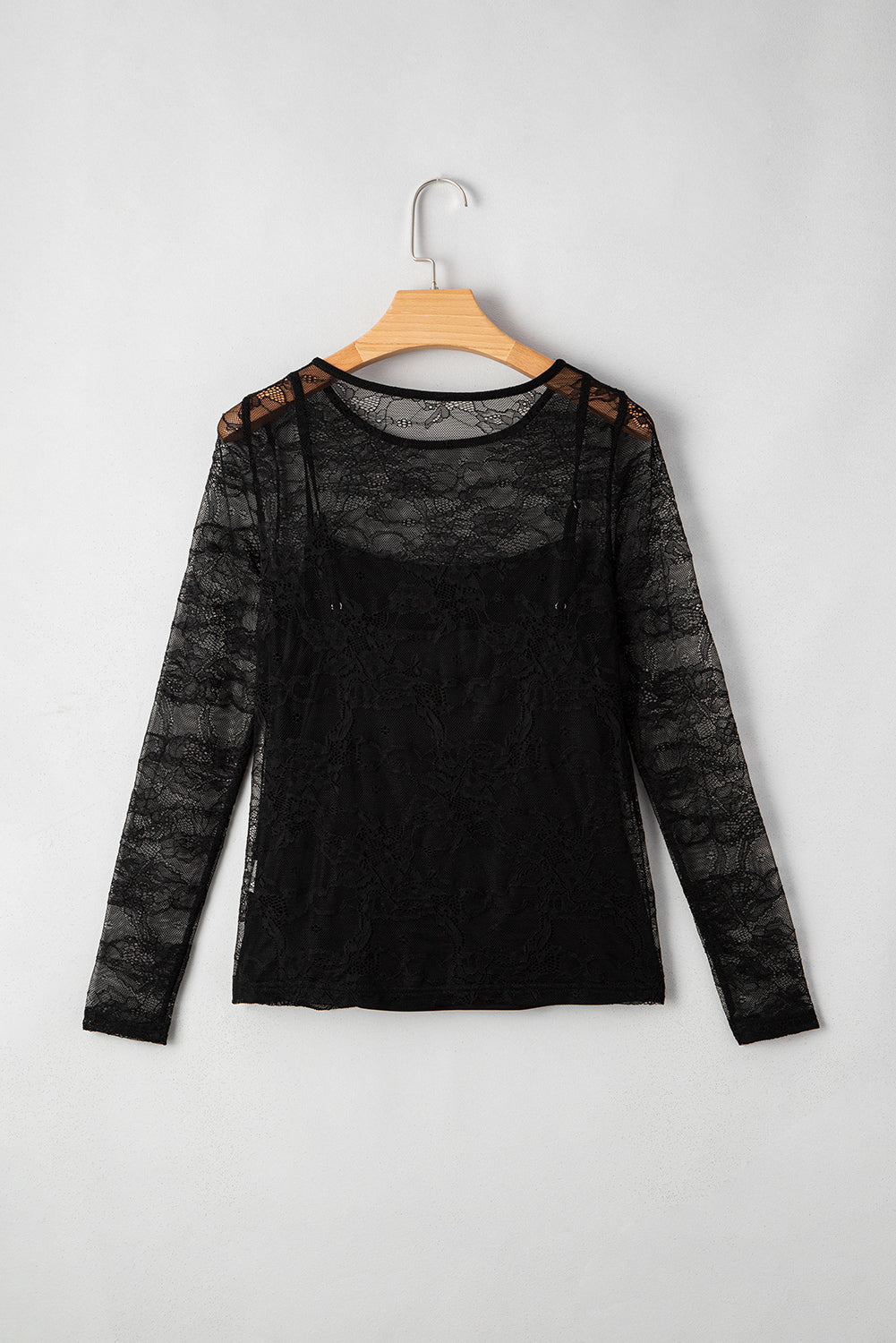 Amira Lace Crochet Mesh Slim Fit Long Sleeve Top Threaded Pear